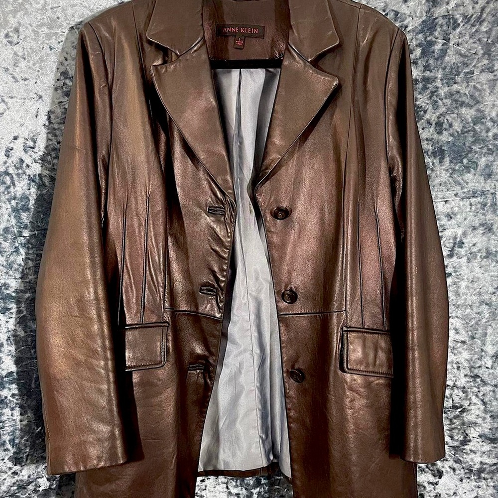 Brown Anne Klein leather blazer